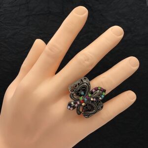 Fleur De Lis Multicolor Rhinestone Statement Stretch Ring